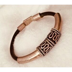 Vintage Mexico 925 Sterling Silver Black Leather Bracelet Bangle
TC-223 7" Taxco